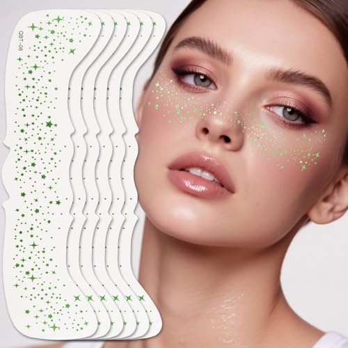 Wendy 10PCS Glitter Freckles Face Tattoo Makeup Patches - Face Glitter Makeup Speckles Waterproof Face Glitter Speckles Patches Cute Glitter Makeup Accessories for Women(Green)