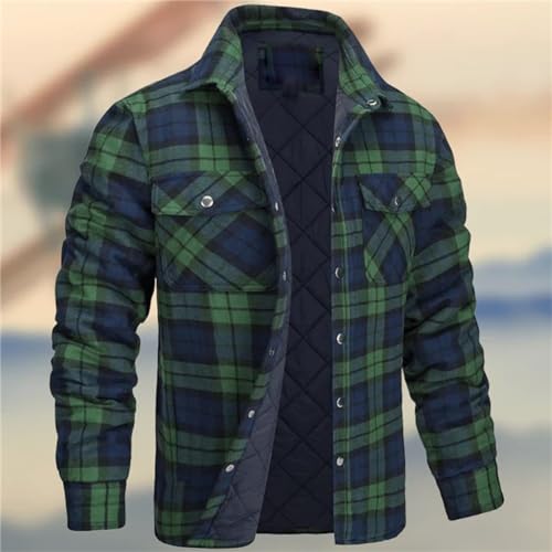 Men's Flannel Shirt Jacket Quilted Lined Long Sleeve Plaid Coat Button Down Thick Outwear Winter Lapel Thickened Shirt3