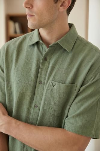 Image of Allen Solly Men's Textured Casual Shirt | Drop Shoulder | Half Sleeve | Relaxed Fit | Casual & Streetwear Style