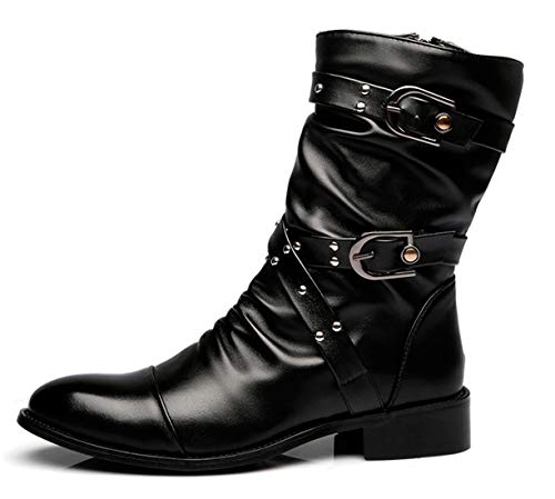 Santimon Men's Western Boots, Double Buckle, Rivet, Costume Shoes, Black2