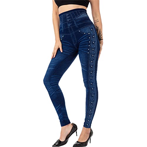 Pull On Skinny Jeans for Women Rhinestone Stretchy High Waisted Denim Pants Slimtummy Control Leggings with Pockets4