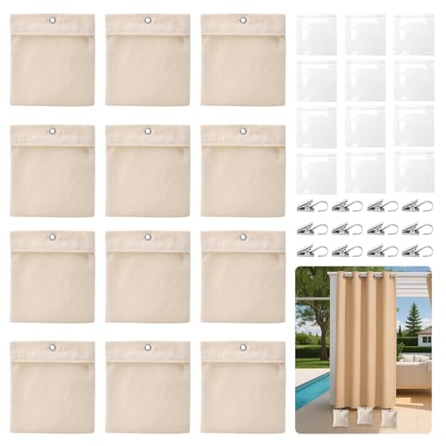 MOERDIFFER 12er Set Outdoor Vorhang Leinwand Gewichte Gewichtstasche FüR AußEnvorhäNge Mit Metallklemmen Vorhang Gewichte Outdoor Vorhang Beschwerer Unten Outdoor FüR Pavillon Drapes