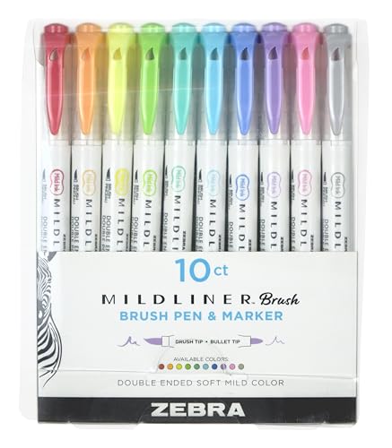 Zebra Pen Mildliner Stylo-marqueur à double pointe fine - Assortiment de couleurs, boîte de 10