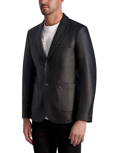 KARL LAGERFELD Men's 2 Button Long Sleeve Coated Blazer2