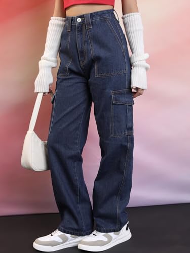 Image of Tokyo Talkies Women Cargo Jeans | Straight fit