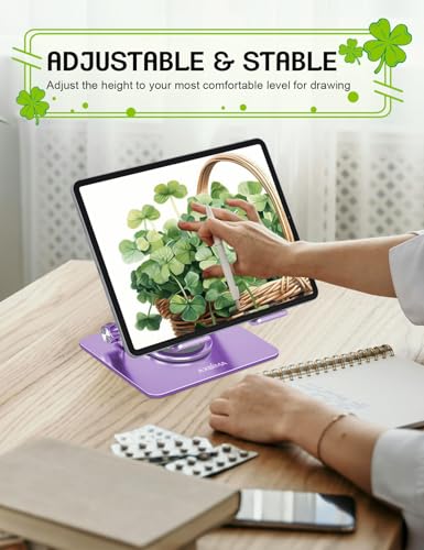 Image of Tablet Stand for iPad,360 Rotating Desktop Holder - Aluminum Adjustable & Foldable Desk Holder for iPad Pro 12.9 /11,Air 10.9,Samsung Tab S9,Portable Home /Office,Gift for Adults,Teens (Purple)