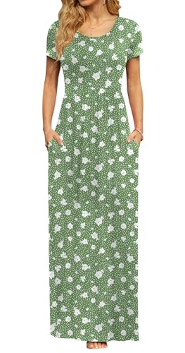 Image of DB MOON Womens 2026 Summer Maxi Dresses Casual Short Sleeve Empire Waist Spring Long Dress with Pockets
