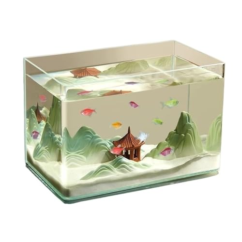 Maceteros para Pecera Acuario de Cristal con Borde Curvo, Sala de Estar, pequeño Acuario, Escritorio, Cristal Transparente, pecera, Caja de cría de Tortugas Decorativo(30x17x20cm)