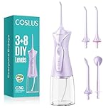 COSLUS Water Flosser for Teeth Cordless: 4 Modes 300ML Dental Larger Tank Portable Water Teeth Cleaner IPX7 Waterproof Flossing Machine for Home Travel Purple C30(FC5360)