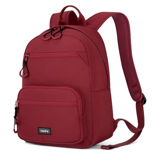 Image of HanTrip Carry On Travel Backpack For Men Women, 13 Inch Small Mini Work Bag Personal Item Backpacks, Camping Back Pack Lightweight Hiking Daypack For Office Nurse Commuter (Burgundy)