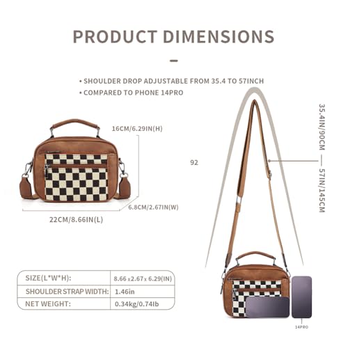 Checkered Crossbody Bags Leather Handbag Black and White Purse Checkered Purses for Women2