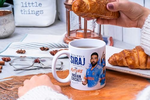 Image of Cricket Theme Coffee Mug IPL Edition - Stylish Helicopter Shot Print Cup - Gift for Cricket Fans, Boys & Friends (Mohammad siraj)