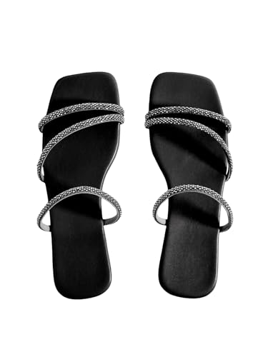 Image of GORGLITTER Women's Rhinestone Wedding Flat Sandals Sparkly Strappy Glitter Dressy Slip on Bling Bridal Prom Cute Slide Shoes