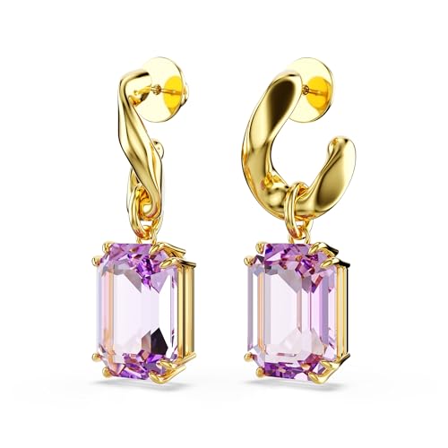 Swarovski Millenia drop earrings, Octagon cut, Purple, Gold-tone Finish3