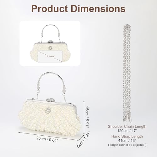 Image of DTGN Evening Bags Clutch Purses for Women Formal, Bridal Purses Pearl Handbags Shoulder Bag with Chain for Women Formal Wedding Club Party Beige