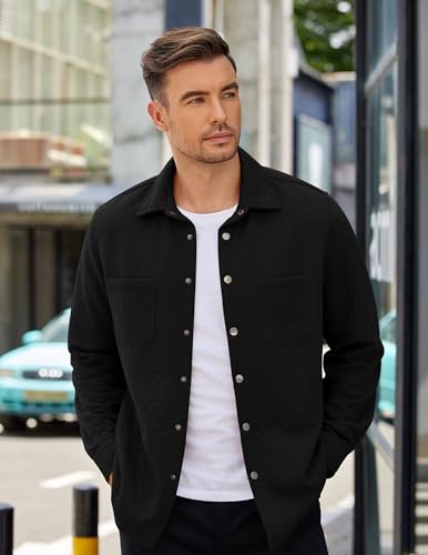 Image of COOFANDY Mens Shacket Long Sleeve Shirt Jacket with Pockets Lightweight Quilted Overshirt