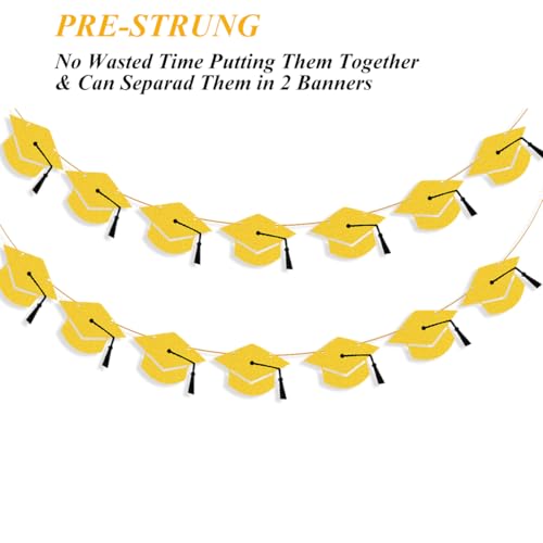 Image of 2026 Graduation Hat Banners Garlands Gold Glitter Graduation Party Decoration Banners Graduation Cap Banners Garlands Class of 2026 Graduation Party Banners for College High School