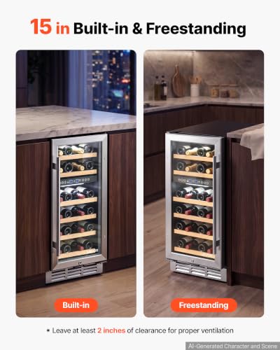 Image of VEVOR 15 inch Wine Fridge 28-Bottle Wine Cooler Refrigerator for Home Bar