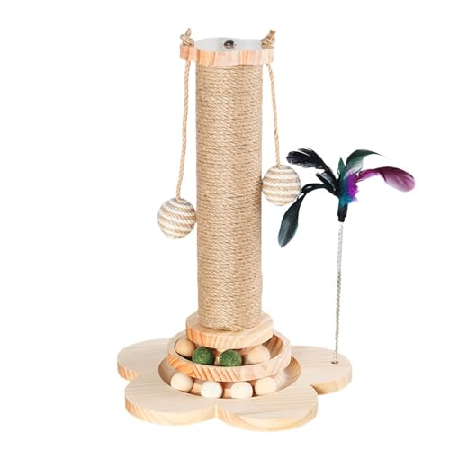 4-in-1 Kratzbaum & Katzenspielzeug | 40 cm Sisal-Kratzpfosten mit Ballbahn & Federn | Stabiles...