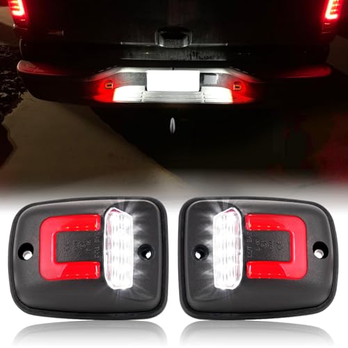 Image of R&F Auto 12-SMD LED License Plate Light Replacement for Tacoma 1995-2004 Pickup Truck Red OLED Neon Tube Lamp Error Free Xenon Pure White Tag Lamp Assembly Rear Running Lamps Smoked Lens