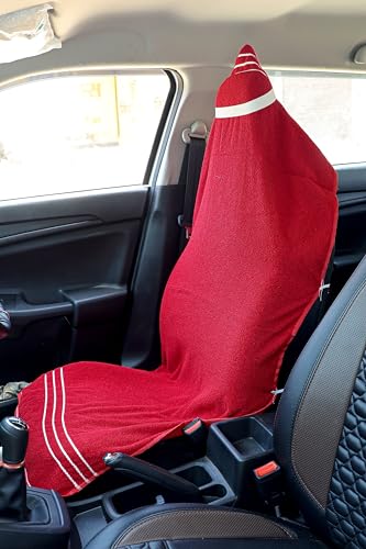 Image of ROMAN HOME 100% Superfine Cotton Solid Large Luxury All Car Seat and Office Chair Towel with Tie Knot & elistick 450 GSM (Pack of 1) (1, car red)