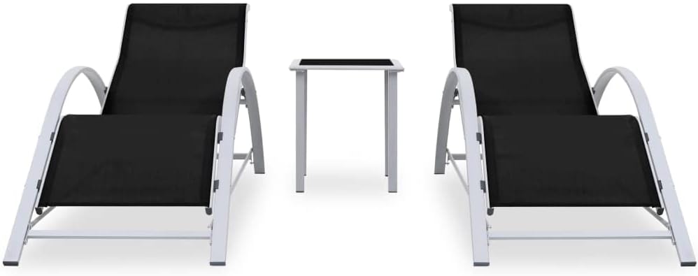 Sun Loungers 2 pcs with Table,Garden Sunlounger,Patio Lounge Chair,Outdoor Lounge Chairs,Outdoor Sofabed,Backyard Furniture,for Patio,Beach,Balcony,Poolside,Backyard, Aluminum Black