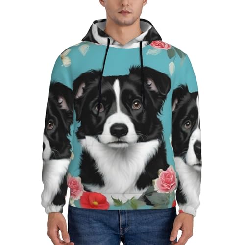 Sweat à capuche Border Collie imprimé floral noir style polyvalent