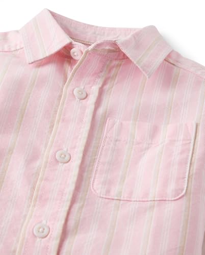 The Children\'s Place,Baby Boys,and Toddler Poplin Short Sleeve Button Down Shirt,Pink Stripes,18 Months,24 Months
