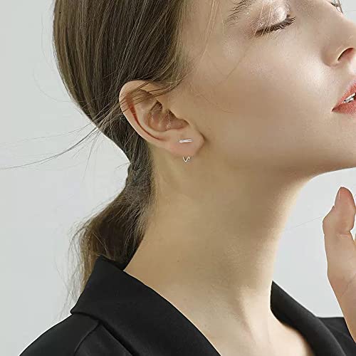 Minimalist Mini Stick T Bar Half 18G Huggie Hoop Cuff Stud Earrings 925 Sterling Silver Small Hoops Nose Rings Cartilage Tragus Fashion Geometric Piercing Studs For Women Girl Men Sensitive Ears #TOP3
