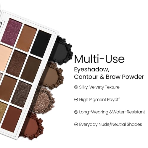 Image of Erinde Brown Black Eyeshadow Palette, 12 Colors Matte Shimmer Beige Champagne Plum Purple Bronzer Brown Black Eye Shadow Palette, Highly Pigmented Long Lasting Waterproof Eyeshadow Pallete, 01