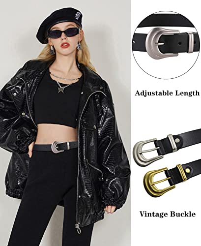 ALAIX Women's Belt Western Belts Silver Gold Buckle Black Leather Belt Black and Gold Belt Pants Jeans Belts for Women3
