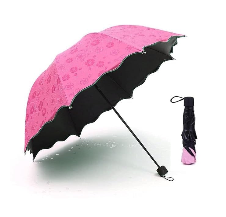 Magic Umbrella Windproof and Rainproof Umbrella with Bloom After Rain Pattern 3 Fold Anti UV Protection Folding Umbrella for Rain, Sun 2 Persons Adult Kids & Women