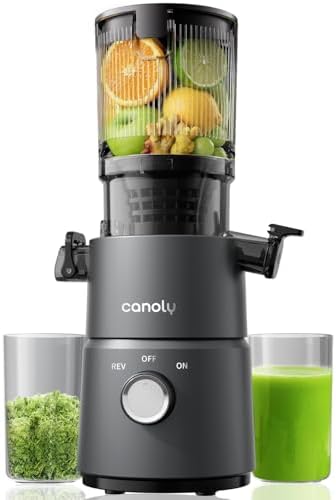 Canoly Cold Press Juicer, 350W Slow Masticating Juicer with 4.5" Wide Feed Chute, Supports Whole Fruits and Vegetables, Reverse Function, Easy to Clean with Brush, Black