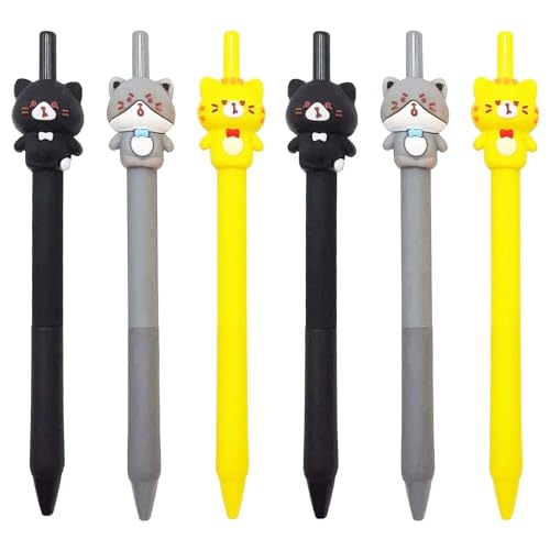 6 bolígrafos retráctiles de gel negro 0.5mm diseño animal