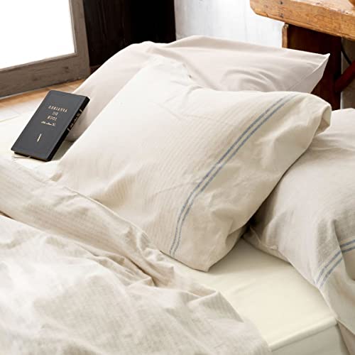 家具の里 枕カバー (50×70cm用) (ストーン × ブラウン) 先染め フランネルボーダー ピローケース 寝具 綿 コットン コットン100% 北欧風 まくらカバー マクラカバー カバー おしゃれ