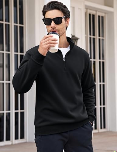 MAGCOMSEN Men's Sherpa Lined Quarter Zip Fleece Heavyweight Pullover Winter Warm Sweatshirts4