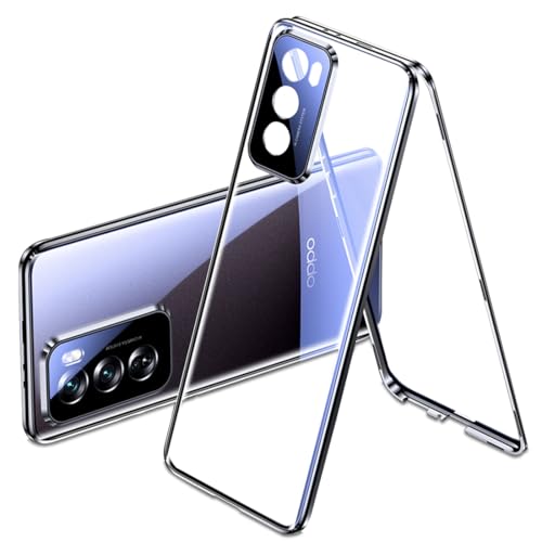 QUIETIP Case Compatible with Oppo Reno 12 Pro 5G,Magnetic Body Metal Frame Double Sided Clear Tempered Glass Cover with Camera Protection,Black