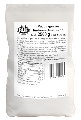 RUF Pudding Himbeere, Puddingpulver für Himbeerpudding, nur mit Milch und Zucker aufkochen, Großgebinde, glutenfrei, ohne Allergene, 1x1000g