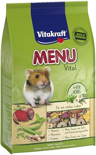 Vitakraft Menu Vital, Hamsterfutter, mit Gemüse, mit Nüssen, mit lebenswichtigen Vitaminen und Mineralien, ohne Zusatz von Zucker und Getreide (6X 400g)