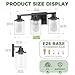 DORESshop 17 Inch Bathroom Light Fixtures, 3-Light Black Bathroom Lighting Fixtures Over Mirror with Clear Glass Shade, Vanity Lights for Bathroom Living Room Bedroom, ETL Listed