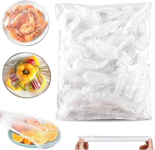 SKY-TOUCH 100pcs Disposable Food Cover Plastic WrapFresh Keeping Bags Food Storage CoversPlastic Disposable Cling FilmContainers Caps Fridge Storage Kitchen Transparent Saver Bag