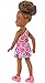 Barbie Chelsea Doll (Brunette Curly Hair) Wearing One-Shoulder Flower-Print Dress and Pink Shoes, Toy for Kids Ages 3 Years Old & Up