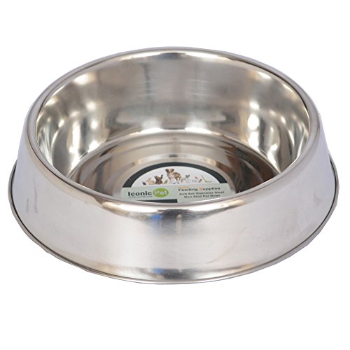Iconic Pet 64 Oz/ 8 Cup Anti Ant Stainless Steel Non Skid Pet Food/Water Bowl - Noise Free Ant Resistant Dog/Cat Feeding Bowl With Unique Design & Rubber Base Makes It An Elegant Ant Proof Dish #TOP1
