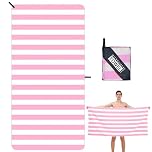 DDUP Microfibre Beach Towel, 160x80cm Extra Large Sand Free Beach Towels for Adults,Soft and Lightweight Travel Towel,Double Sided Quick Dry Super Absorbent with Mesh Bag for Swimming Yoga Gym(Pink)