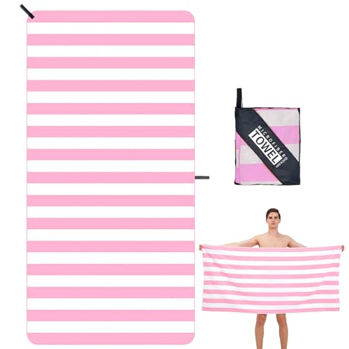 DDUP Microfibre Beach Towel, 160x80cm Extra Large Sand Free Beach Towels for Adults,Soft and Lightweight Travel Towel,Double Sided Quick Dry Super Absorbent with Mesh Bag for Swimming Yoga Gym(Pink)