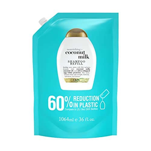Cuidado Para El Cabello, Beauty OGX, Refill de Shampoo Nutritivo de Leche de Coco, Ingredientes Botánicos, Equivalente a Tres Botellas, 1064 ml