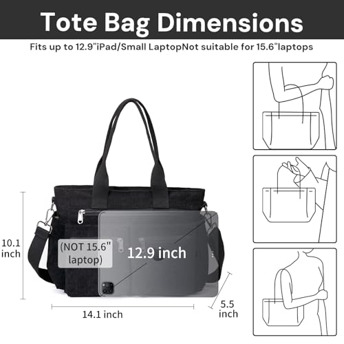 Image of YDF Corduroy Tote Bag for Women Crossbody Purse with Zipper, Aesthetic Multi Pocket Work School Bag, Gifts for Mom Teacher