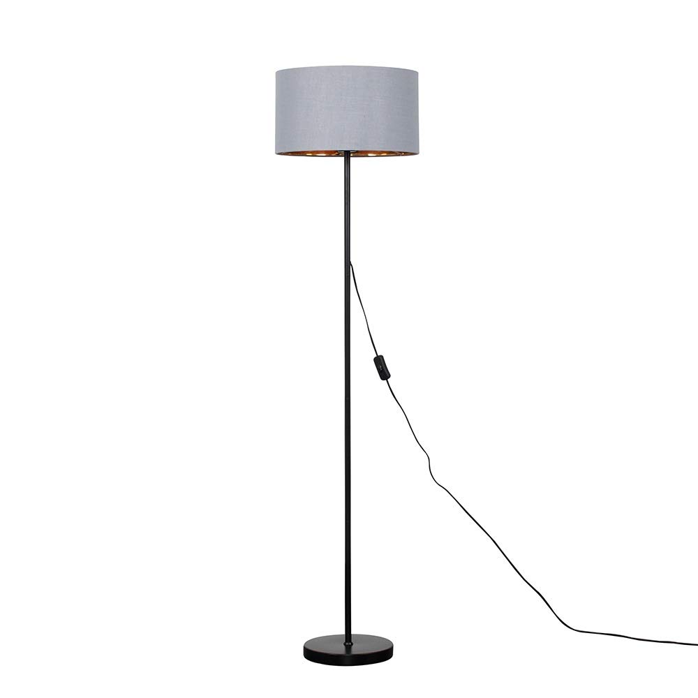 MiniSun | Modern Standard Floor Lamp in a Black Metal Finish with a Grey/Gold Drum Shade | Floor Lamps & Torchieres, Home Décor & Improvement Essential