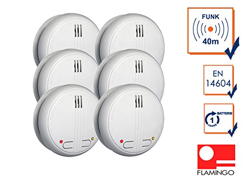 Preisvergleich Produktbild 6er Set koppelbarer Funk Rauchmelder, 85dB, Testtaste, inkl. Batterie, FA21RF-6