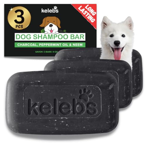 KELEBS 3 Bars - Whitening Dog Shampoo Bar with Charcoal – White Dog Shampoo with Natural Ingredients for Sensitive Skin
